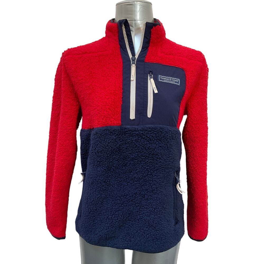 Vineyard Vines Youth Fleece Color Block Half Zip Pullover Sweater Size Large